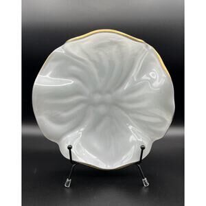 Annieglass 8.5" Shell Shaped Bowl White Frosted with Gold Rim Signed